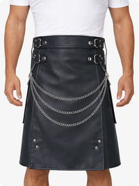 Charcoal Leather Utility Kilt with Chain Detailing & Adjustable Straps