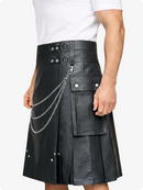 Charcoal Leather Utility Kilt with Chain Detailing & Adjustable Straps