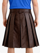 Chocolate Brown pleated skirt worn by a person on a white background