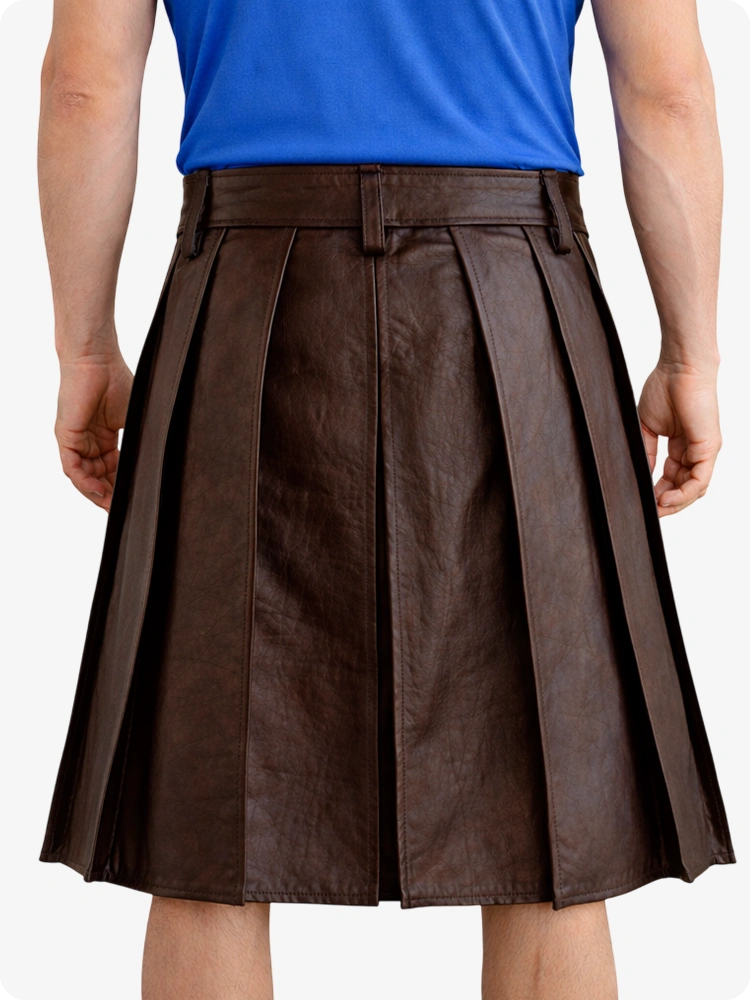 Chocolate Brown Genuine Leather Utility Kilt with Studded Waistband