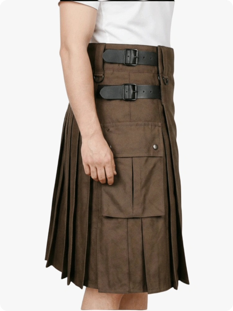 Kilt utility marrone cioccolato con cinturini in pelle