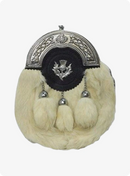 Chrome Plain Celtic Thistle Targe White Rabbit Fur Sporran