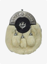 Chrome Plain Celtic Thistle Targe White Rabbit Fur Sporran