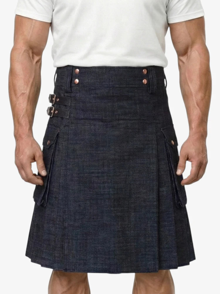 Gonna Scozzese in Denim Blu Classico
