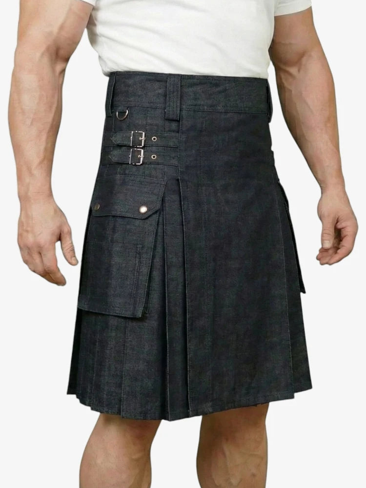 Gonna Scozzese in Denim Blu Classico