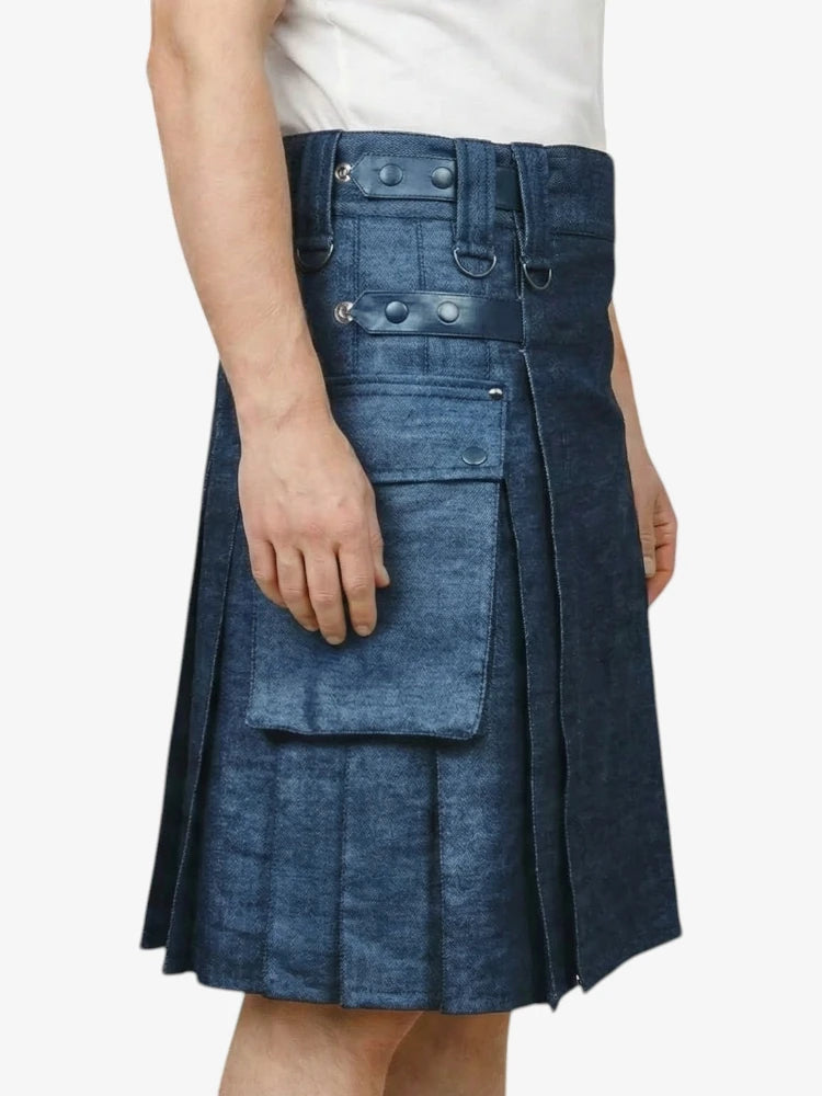 Kilt Utility Blu Classico con Cinghie Regolabili