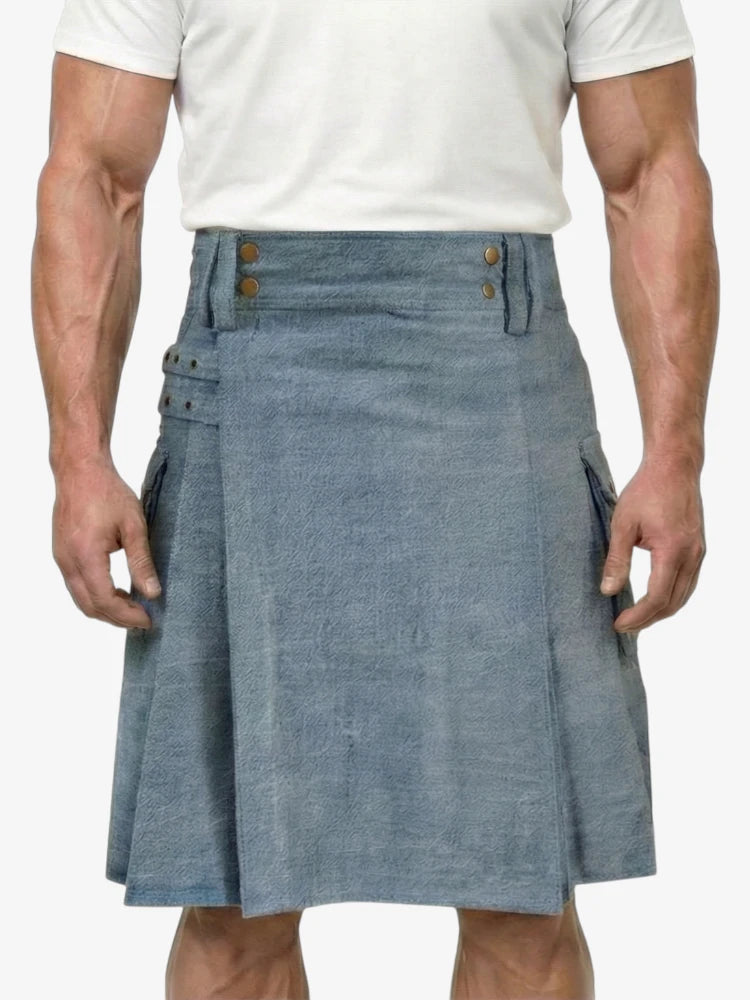 Gonna Scozzese in Denim Grigio Classico