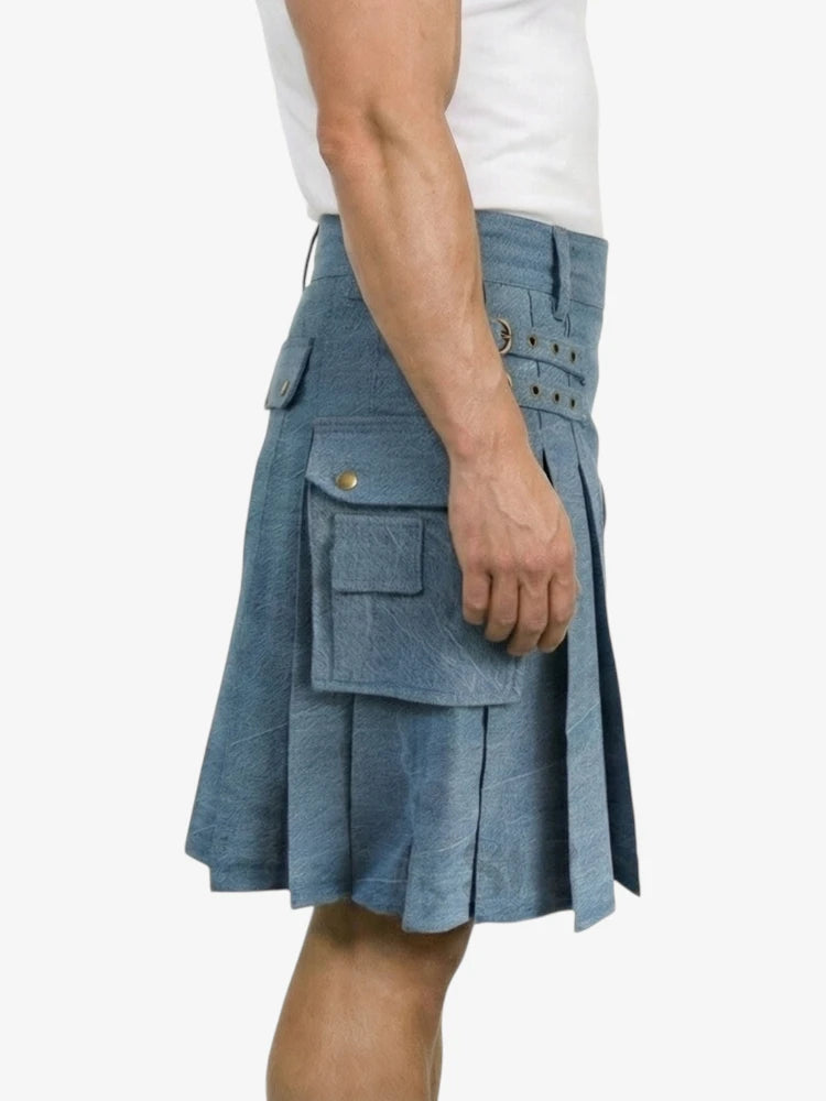 Gonna Scozzese in Denim Grigio Classico