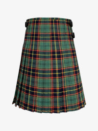 Plaid kilt with green, red, and yellow pattern on a white background
