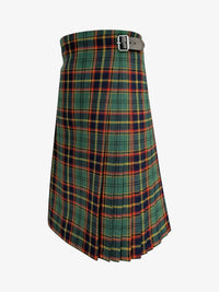 Green plaid kilt with a belt on a white background