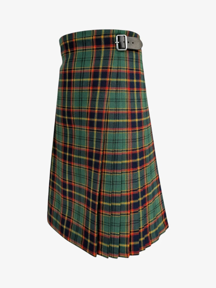 Green plaid kilt with a belt on a white background