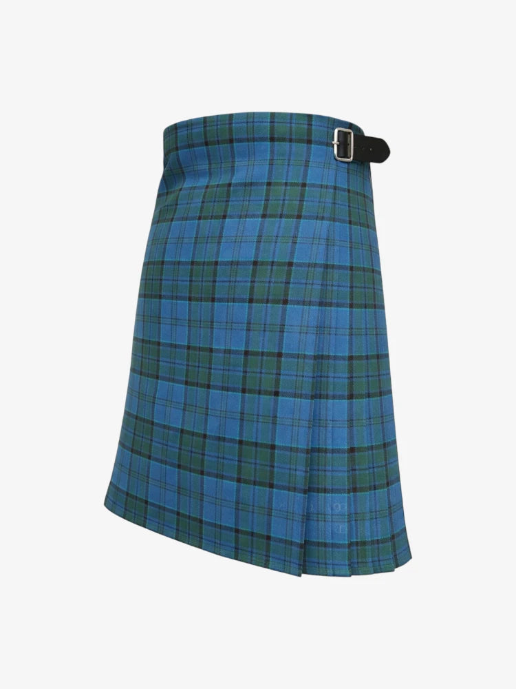 Blue plaid kilt on a white background