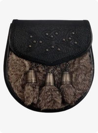 Cross Stud Emboss Black Rabbit Fur Sporran 