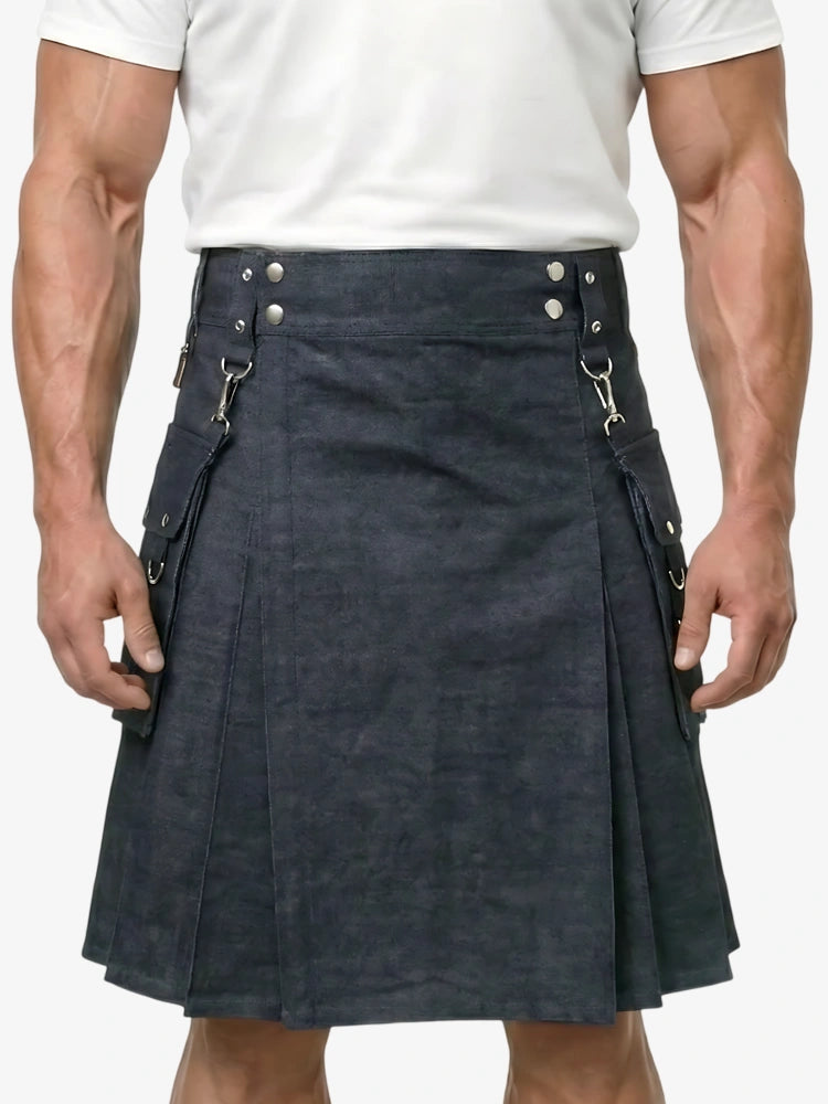 Kilt utility in denim nero su misura