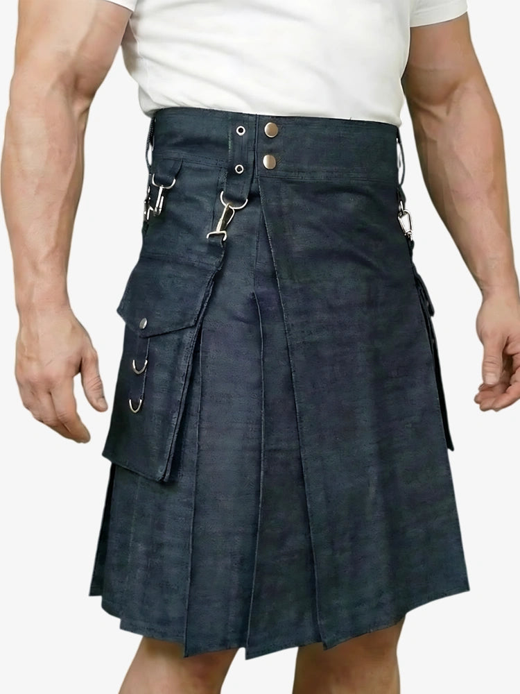 Kilt utility in denim nero su misura