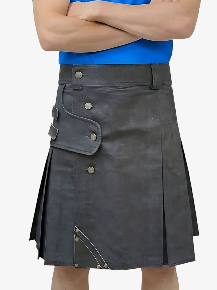 Kilt utility in denim nero con cinghie su misura