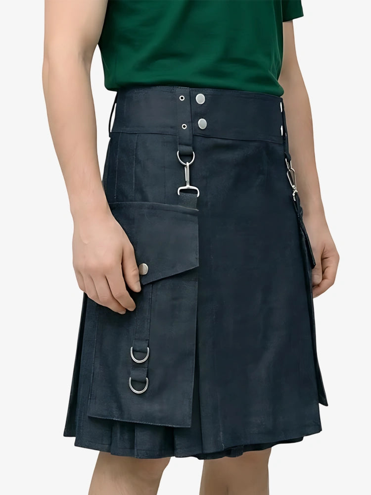 Kilt in denim nero con fibbie su misura