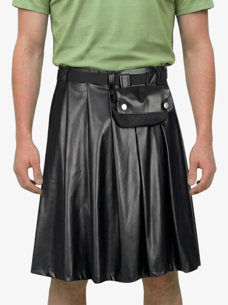 Kilt in Pelle Nera a Pieghe Complete Su Misura