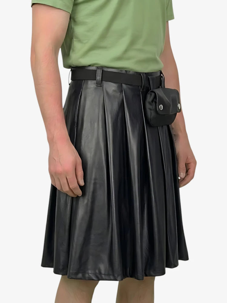 Kilt in Pelle Nera a Pieghe Complete Su Misura