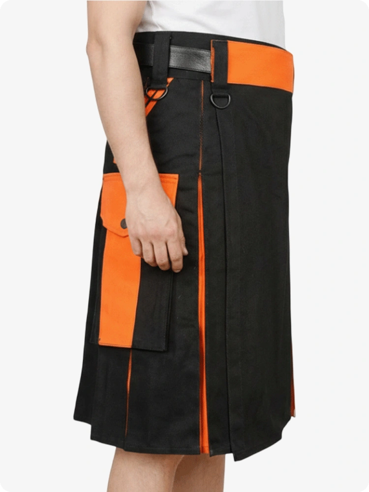 Utility Kilt nero e arancione su misura