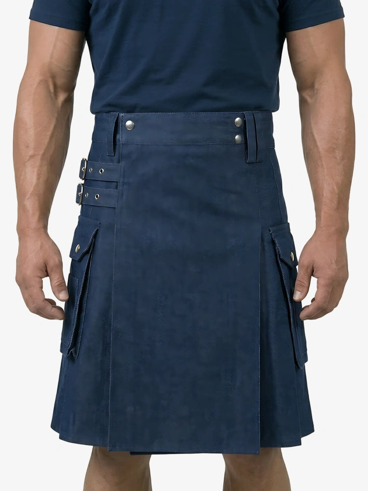 Kilt in denim blu scozzese su misura