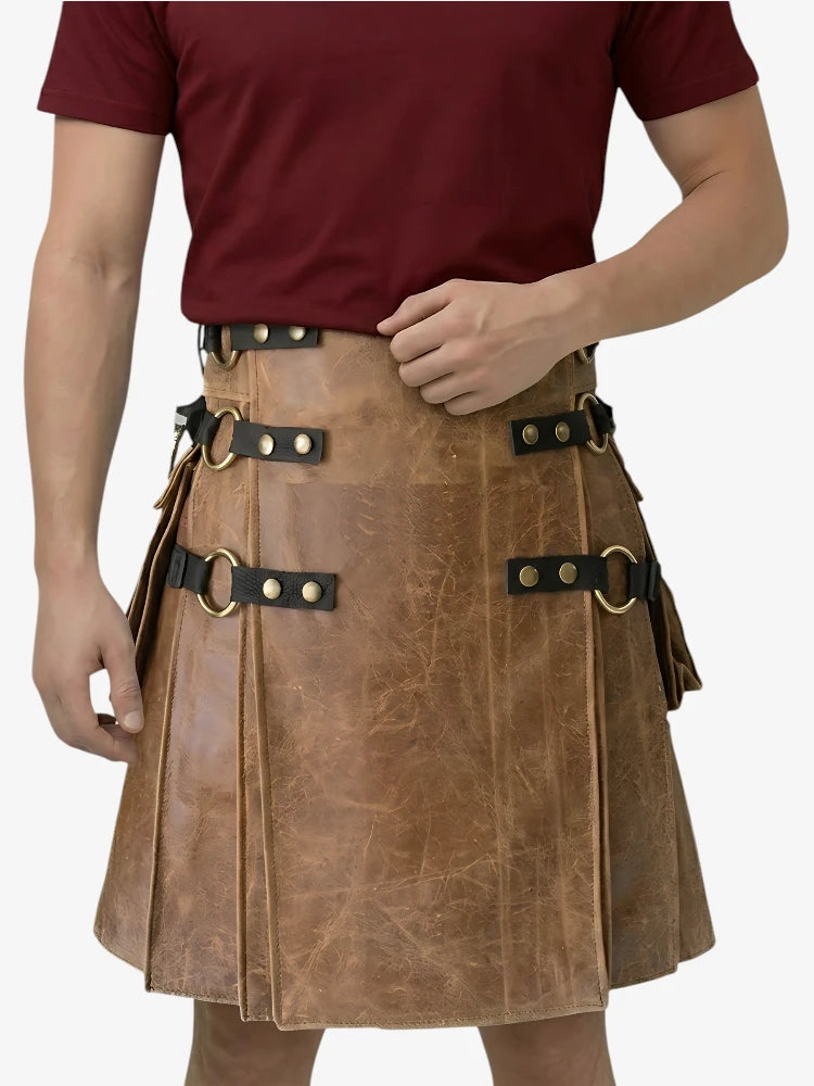 Kilt in Pelle Marrone Su Misura