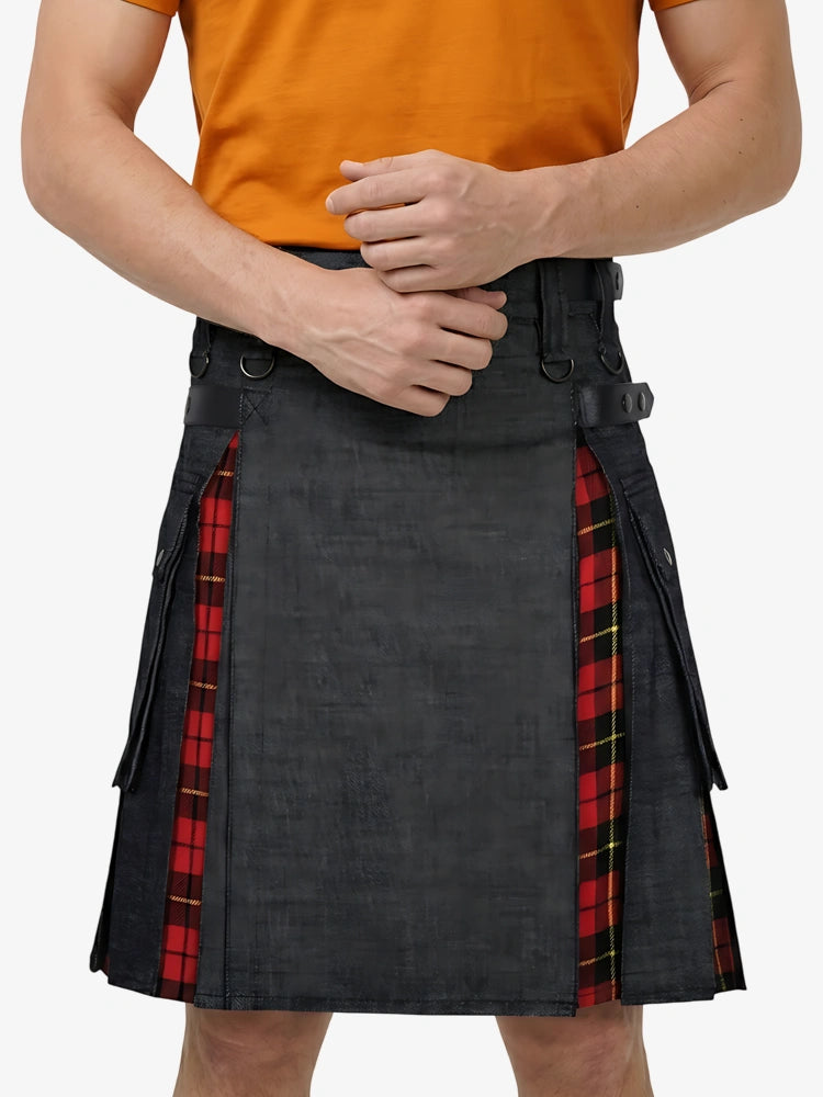 Kilt in denim nero scozzese su misura