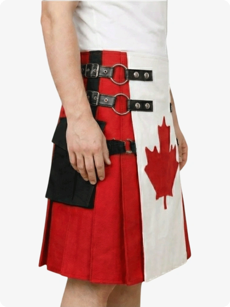 Kilt with Canadian flag design on a white background