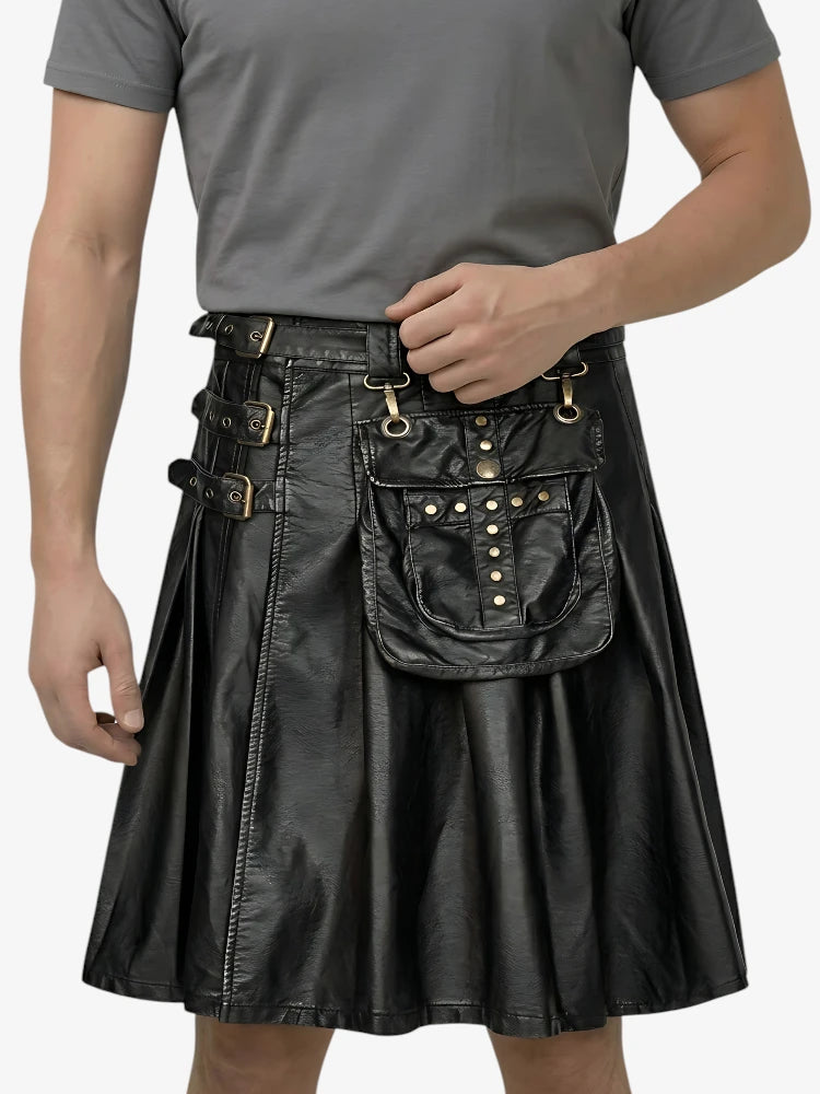 Kilt gotico in pelle bovina nera su misura