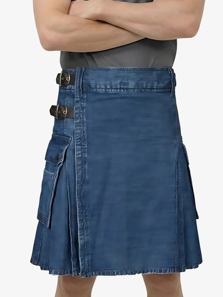 Kilt in denim blu scuro su misura