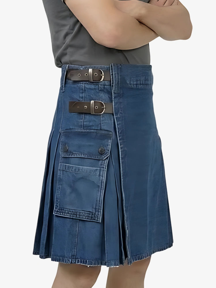 Kilt in denim blu scuro su misura