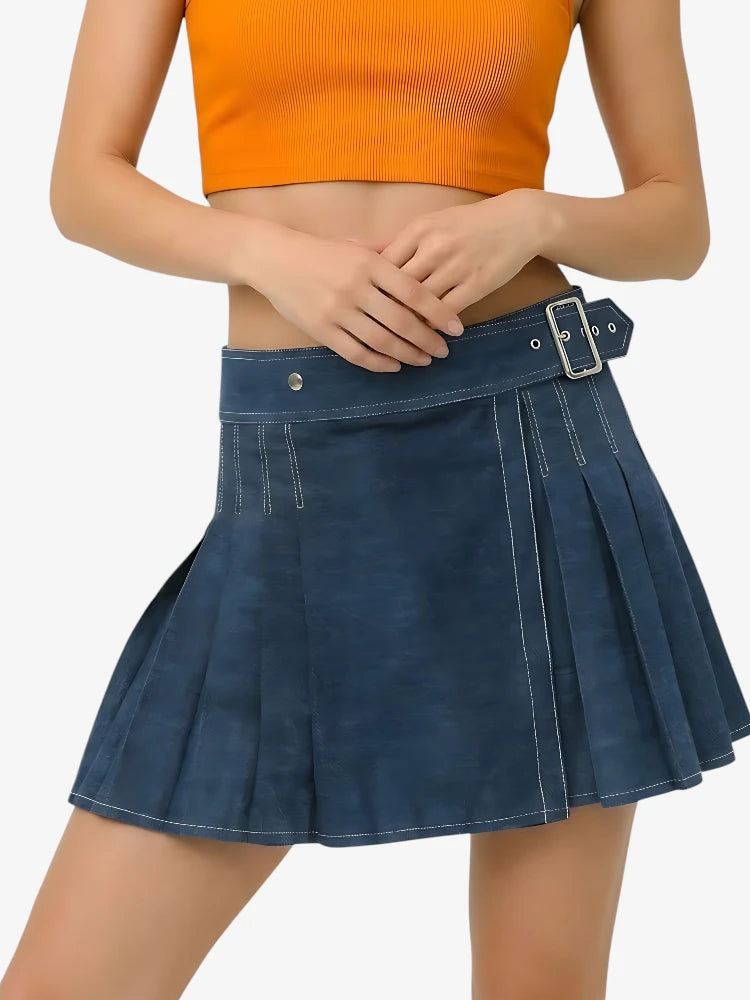 Kilt Denim Blu Scuro su Misura da Donna