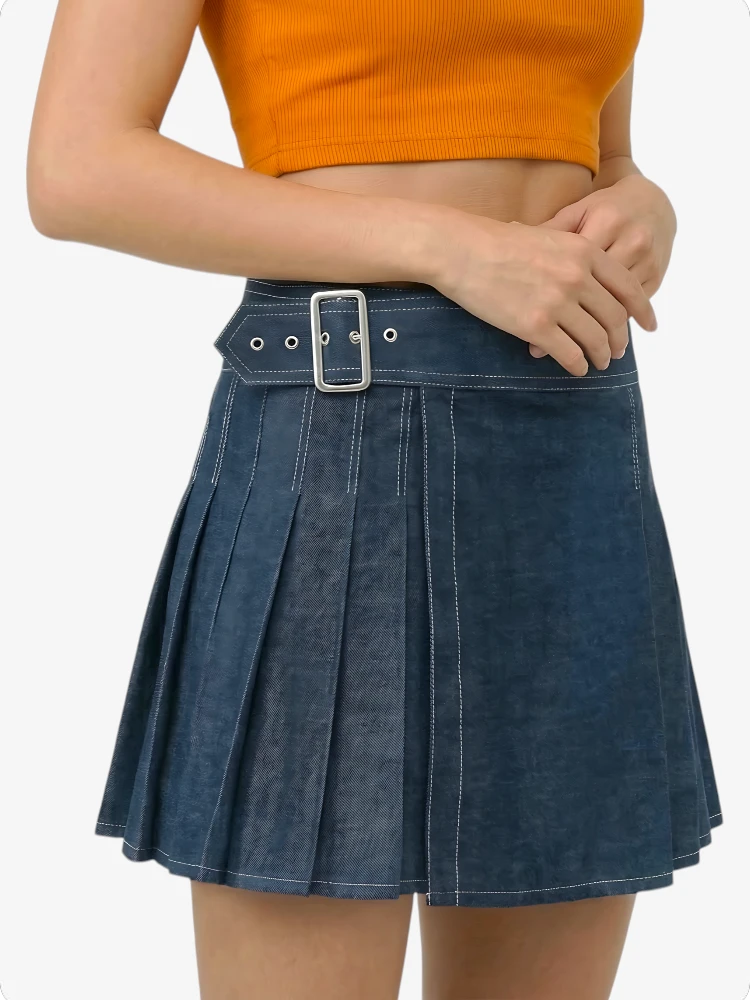 Kilt Denim Blu Scuro su Misura da Donna