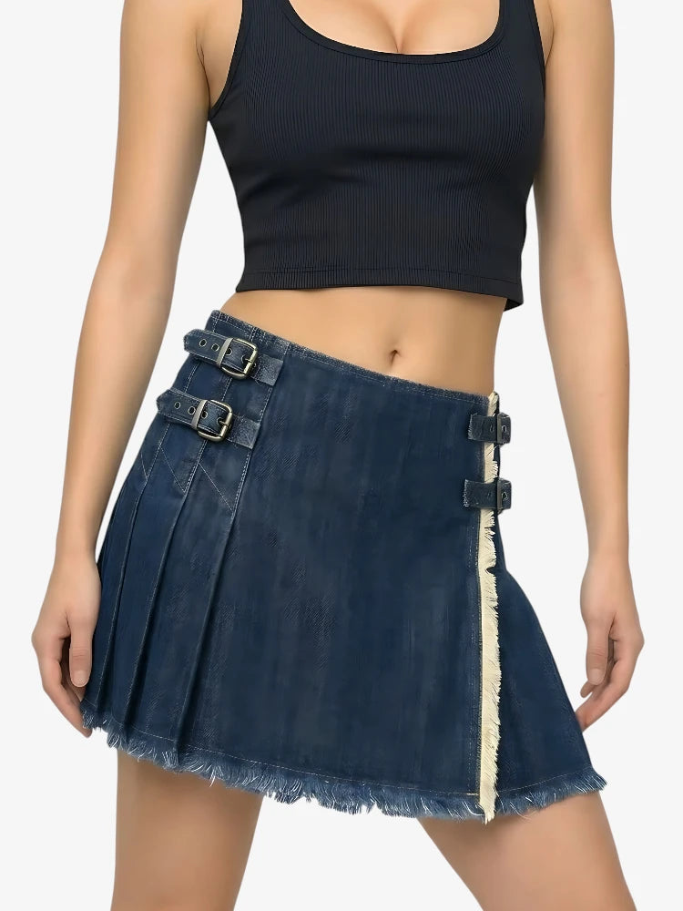 Kilt Denim Plissettato Blu Scuro su Misura da Donna