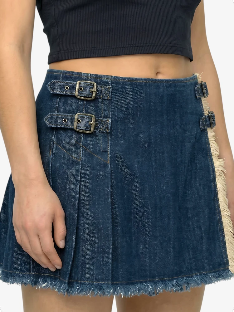Kilt Denim Plissettato Blu Scuro su Misura da Donna