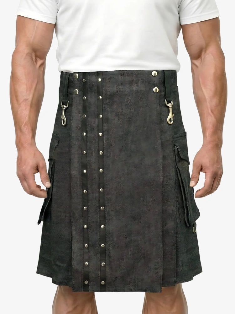 Kilt in denim marrone scuro su misura