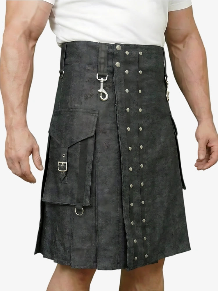 Kilt in denim marrone scuro su misura