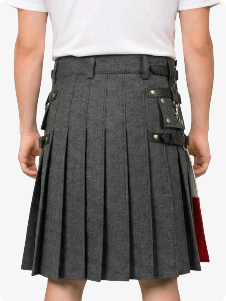 Gray pleated kilt with decorative elements on a white background