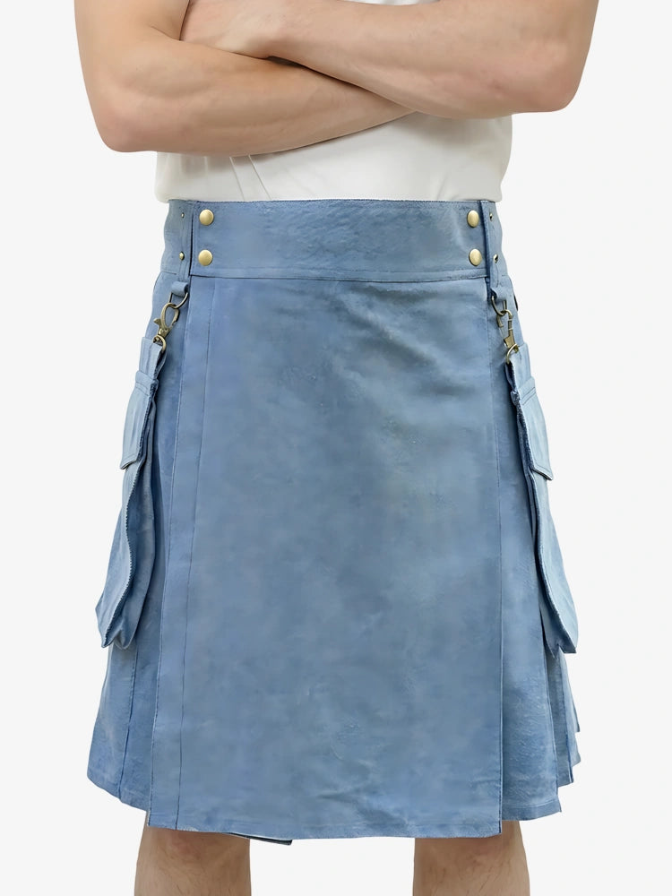 Kilt in denim blu chiaro su misura