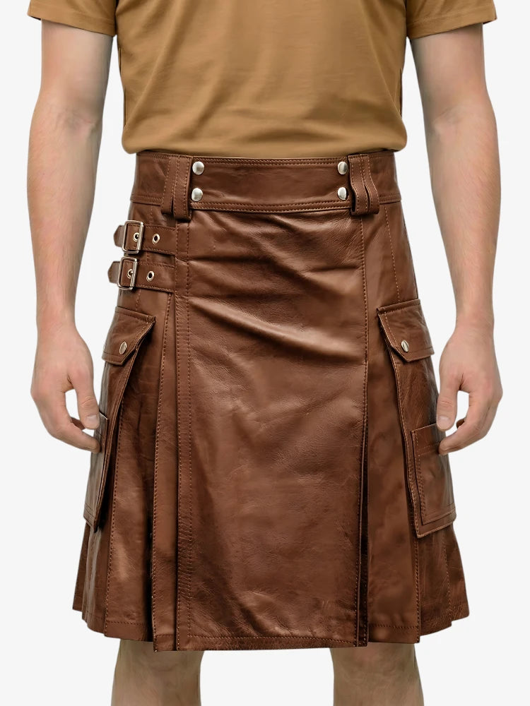 Kilt in Pelle Marrone Lussuoso e Elegante Su Misura