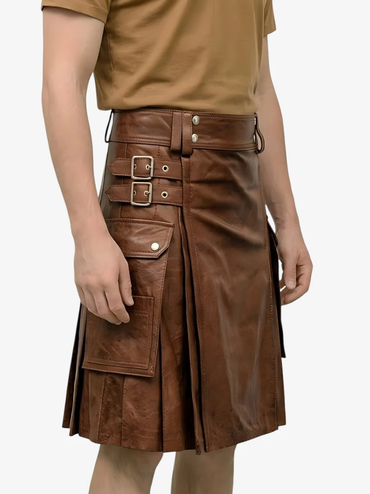 Kilt in Pelle Marrone Lussuoso e Elegante Su Misura