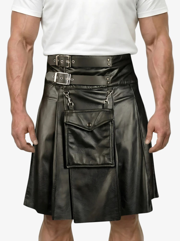 Kilt da uomo in pelle bovina nera su misura