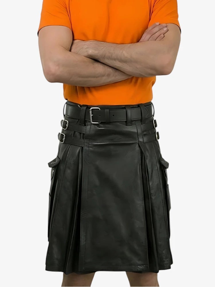Kilt in Pelle Nera da Uomo Su Misura