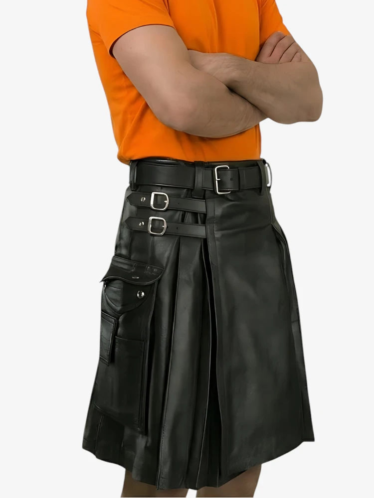 Kilt in Pelle Nera da Uomo Su Misura