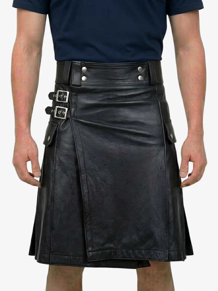 Kilt in pelle nero puro ed elegante su misura
