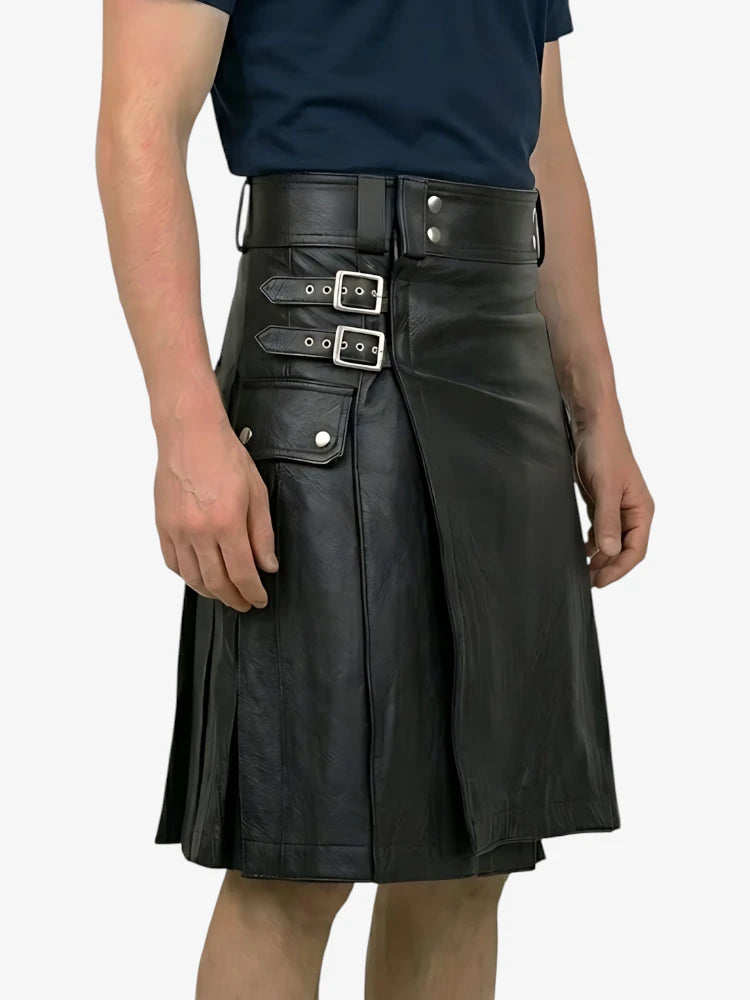 Kilt in pelle nero puro ed elegante su misura