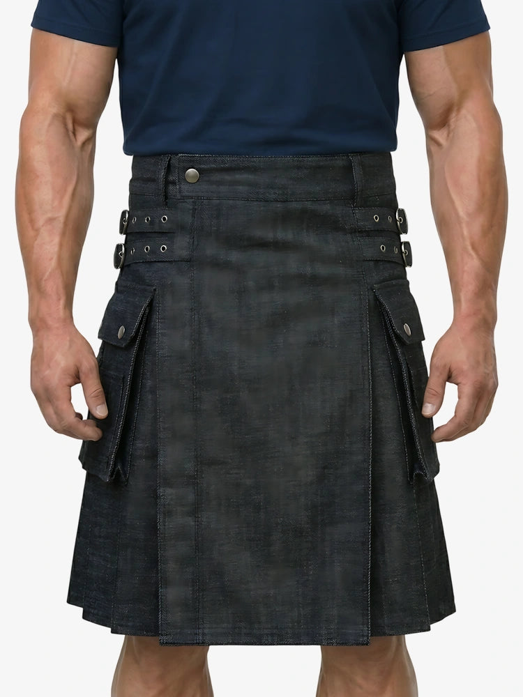Kilt utility in denim nero scozzese su misura