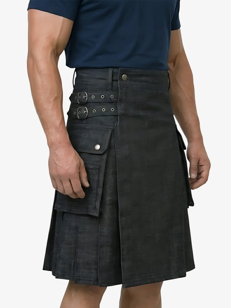 Kilt utility in denim nero scozzese su misura
