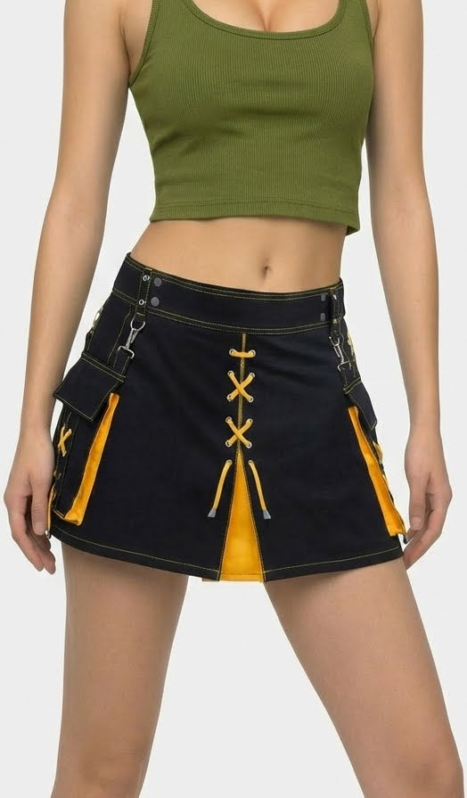 Kilt Ibrido Scozzese Nero e Giallo su Misura da Donna
