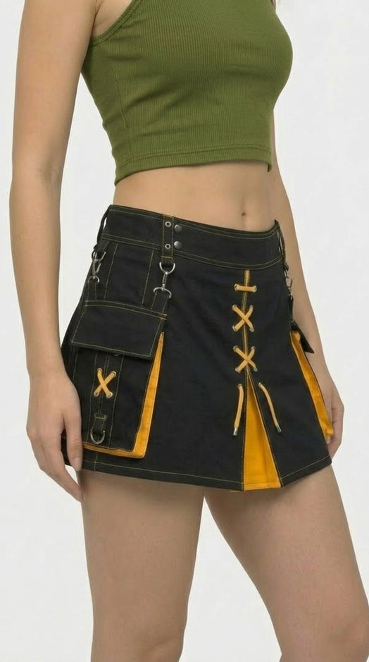 Kilt Ibrido Scozzese Nero e Giallo su Misura da Donna